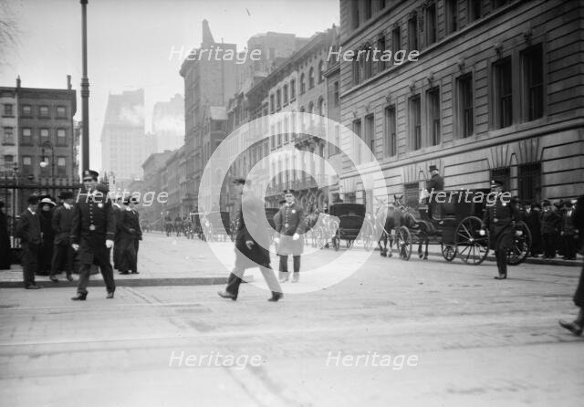 Morgan funeral - police guard Stuyvesant Sq., 1913. Creator: Bain News Service.