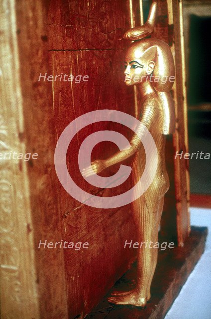 Selket protective goddess guarding the Canopic Shrine, Tomb of Tutankhamun, Cairo. Artist: Unknown