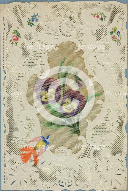 Untitled Valentine (Large Purple and Yellow Flowers), 1815/30, inscribed 1865. Creator: Dobbs, Kidd & Co.