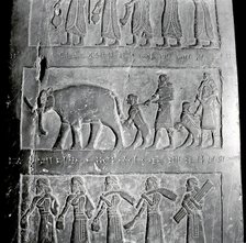 Detail from the black obelisk of King Shalmaneser III, Assyrian, Nimrud, Iraq, c825 BC. Artist: Werner Forman