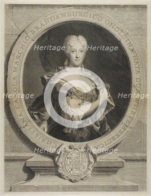 Portrait of Christine-Caroline, the Margrave of Brandenbourg-Onoltzbach, wife of Guilla..., c. 1723. Creators: Pierre Drevet, Pierre Imbert Drevet.