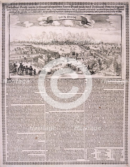 The Great Fire of London, 1666. Artist: Anon