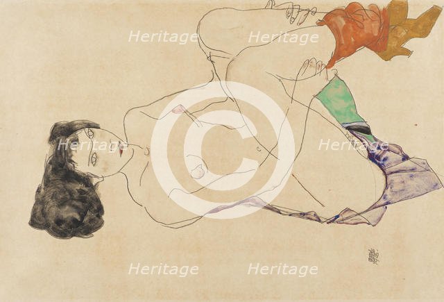 Lying Female Nude With Legs Pulled Up, 1913. Creator: Schiele, Egon (1890-1918).