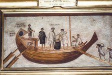 Roman Merchant-ship being loaded with grain, from a wall painting in Ostia,  2nd-3rd century. Artist: Unknown.