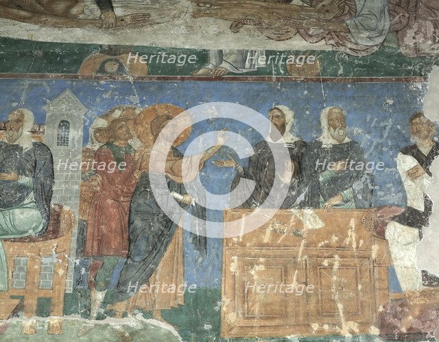 Christ Before Annas and Caiaphas, 12th century. Artist: Ancient Russian frescos  