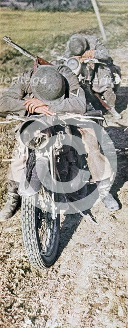 Exhausted German soldiers, France, 1940. Artist: Unknown