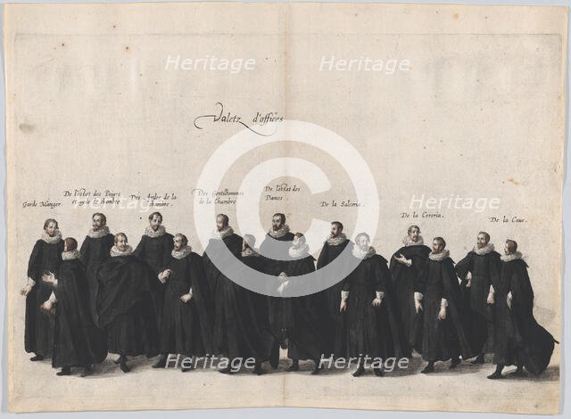 Plate 15: Valets marching in the funeral procession of Archduke Albert of Austria; from 'P..., 1623. Creator: Cornelis Galle I.