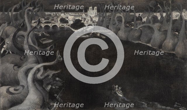 Les Macrobes : « L’armée des Macrobes était là rangée sur les deux rives », 1909. Creator: Andre Devambez.