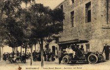 Car for passenger transport in the gardens of Hotel Marcet in the Monastery of Montserrat, 1910s …