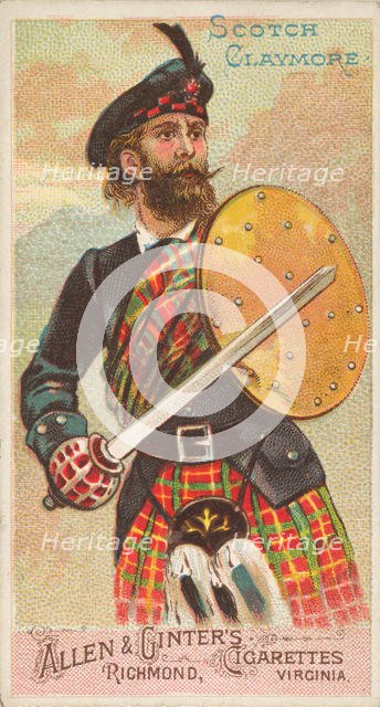 Scotch Claymore, from the Arms of All Nations series (N3) for Allen & Ginter Cigarettes Br..., 1887. Creator: Allen & Ginter.