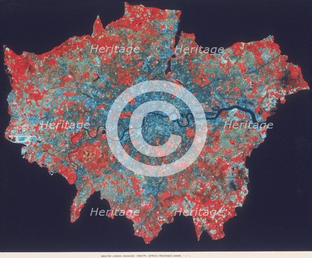 Composite Landsat false colour image of Greater London, 1979. Artist: Unknown
