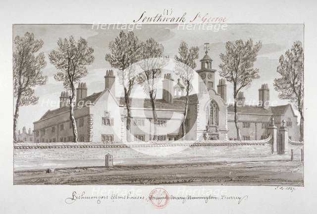 St Peter's Hospital, Southwark, London, 1827. Artist: John Chessell Buckler