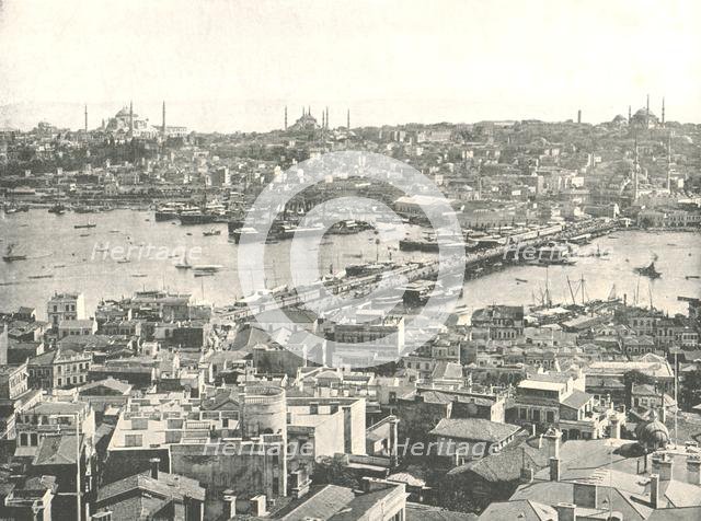 The Galata bridge across the Golden Horn, Constantinople, Ottoman Empire, 1895.   Creator: W & S Ltd.