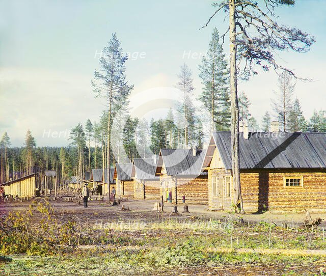 Barracks for prisoners of war along the Murmansk railway, 1915. Creator: Sergey Mikhaylovich Prokudin-Gorsky.