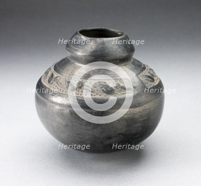 Blackware Narrow Neck Jar with Shoulder Impressed with Birds, A.D. 1000/1400. Creator: Unknown.