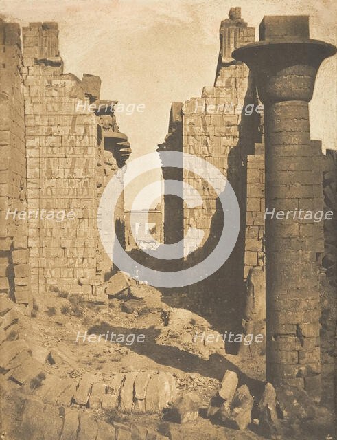 Cour des bubastites et entrée de la Salle Hypostyle du palais de Karnac, Thèbes, 1849-50. Creator: Maxime du Camp.