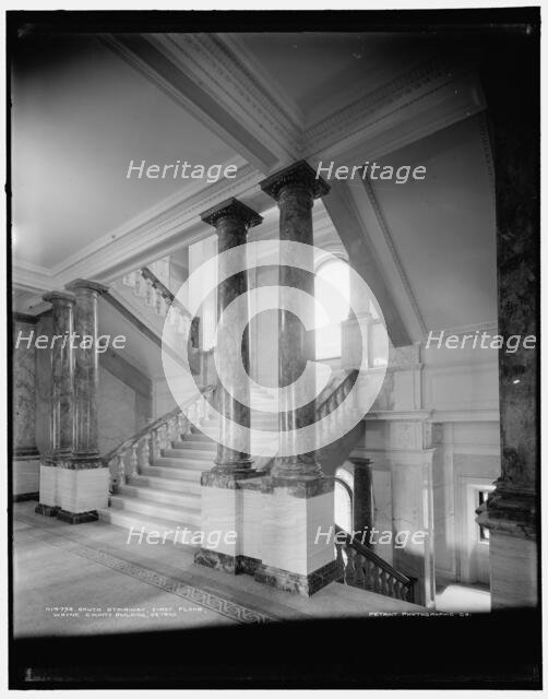 South stairway, first floor, Wayne County Building, Detroit, (1902?). Creator: Unknown.