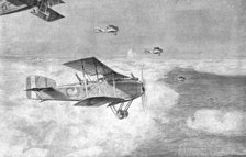 'Combat Aerien; Escadre de bombardement de jour, volant au-dessus de la mer de nuages..., 1918. Creator: Etienne Cournault.