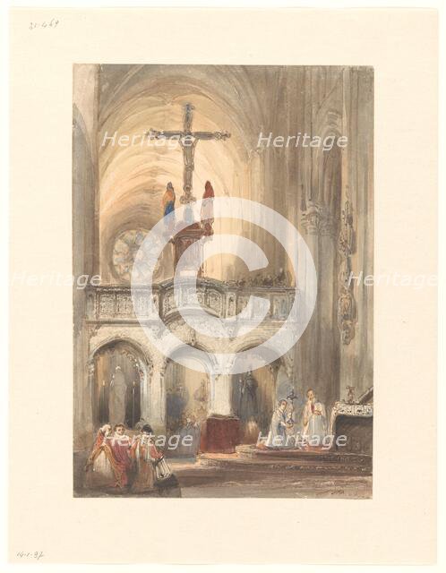Church interior with Mass, 1827-1891. Creator: Johannes Bosboom.