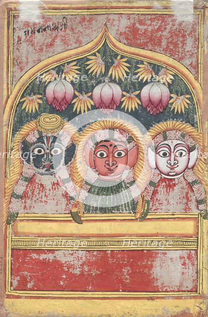 Jagannath, Subhadra and Balarama in an Arch (verso), 18th Century. Creator: Unknown.