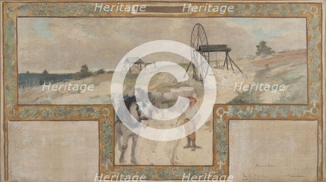 Esquisse pour la salle des mariages de la mairie d'Arcueil-Cachan : Travail en carrière, 1888. Creator: Auguste-François-Marie Gorguet.