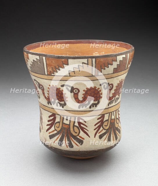 Beaker Depicting Bands of Spotted Birds and Geometric Motifs, 180 B.C./A.D. 500. Creator: Unknown.