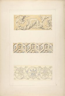 Three designs for decorative borders, 1830-97. Creators: Jules-Edmond-Charles Lachaise, Eugène-Pierre Gourdet.