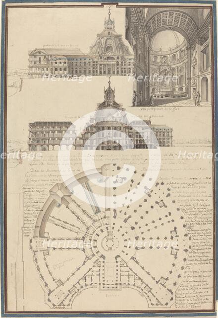 Plan and Three Views of a Circular Church, c. 1750. Creator: Pierre Varin.