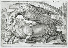 A Large Bird Attacking a Stag, 1610. Creator: Hendrick Hondius I.