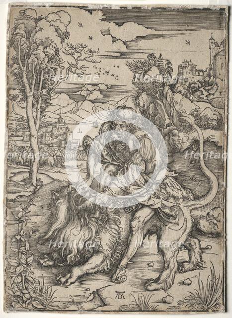 Samson Killing the Lion, c. 1496-1497. Creator: Albrecht Dürer (German, 1471-1528).