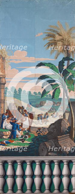 Scenic Wallpaper: The Battle of Heliopolis, France, First edition, c. 1818. Creator: Jean Julien Deltil.