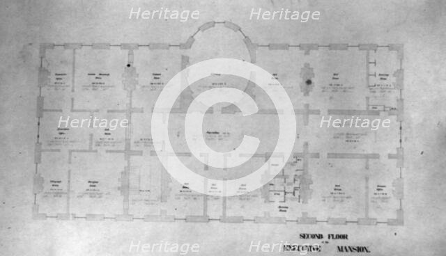 Plan of the second floor of the White House, between 1889 and 1906. Creator: Frances Benjamin Johnston.