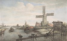 View of a Canal with Three Windmills, late 18th-early 19th century. Creator: Jan Hulswit.
