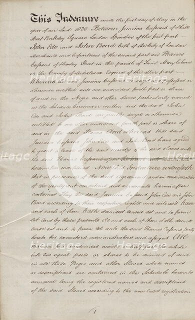 Indenture of Jemima, Amity Hall Estate, 1820. Creator: Unknown.