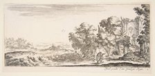 Plate 4: two pilgrims observing ruins to right, one pointing towards the right, a shep..., ca. 1641. Creator: Stefano della Bella.