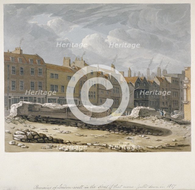 Remains of London Wall which were pulled down in 1817, City of London, 1817. Artist: Robert Blemmell Schnebbelie