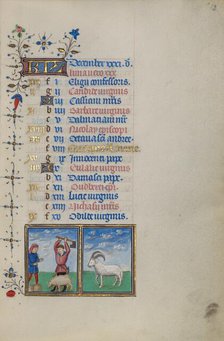 Calendar Page for December: Slaughtering a Pig: Capricorn; Book of Hours, about 1450-1455. Creator: Master of the Lee Hours.