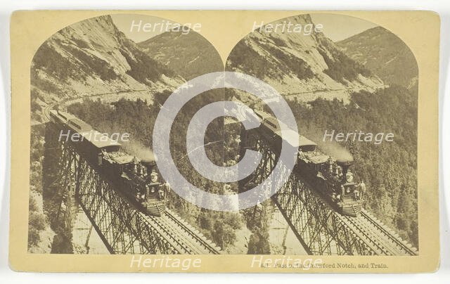 Pass of the Crawford Notch, and Train, late 19th century. Creator: BW Kilburn.