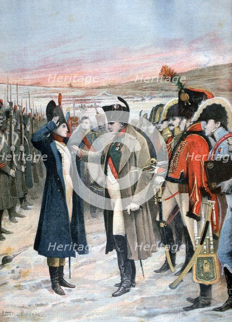 Napoleon presenting female officer Marie Schellinck with the Legion d'Honneur, 1808 (1894). Artist: Lionel Noel Royer