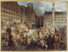 Le ducd'Orléans, se rendant à l'hôtel de ville, traverse la place du Châtelet, le 31 juillet 1830. Creator: Prosper Lafaye.