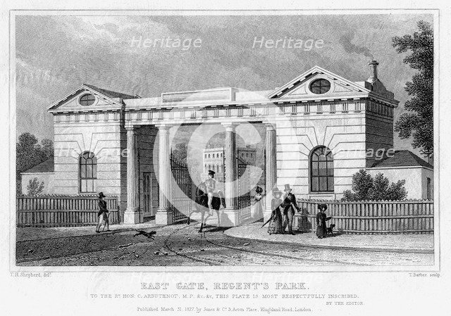 East Gate, Regent's Park, London, 1827.Artist: Thomas Barber