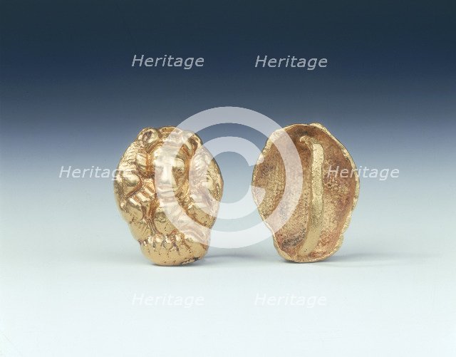 Pair of Ordos gold horse bridle fittings, late Eastern Zhou dynasty, 3rd century BC. Artist: Unknown