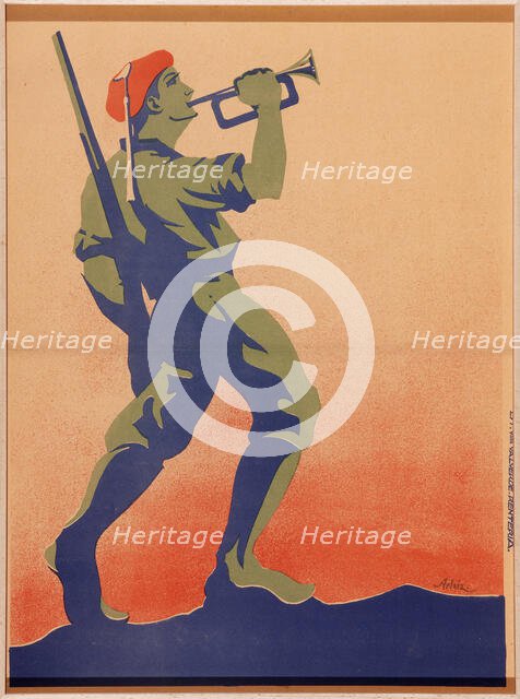 Carlist Soldier Playing the Bugle , 1936-1937. Creator: Arlaiz (active 1936-1937).