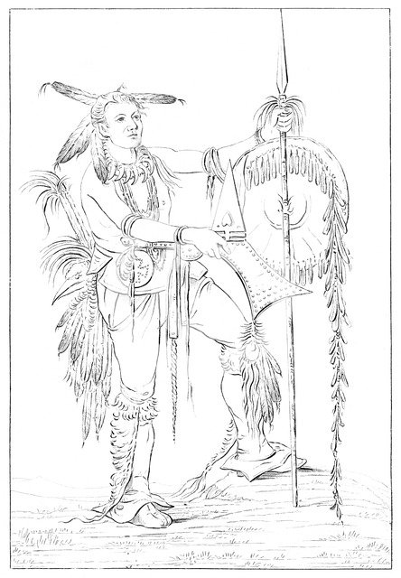 Sac or Fox brave, Rock Island, Upper Mississippi, 1841.Artist: Myers and Co