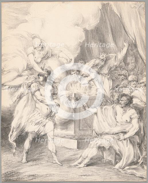 Achilles Restrained by Athena in Agamemnon's Tent, from Iliad, Book I, 1765/66. Creator: Johan Tobias Sergel.