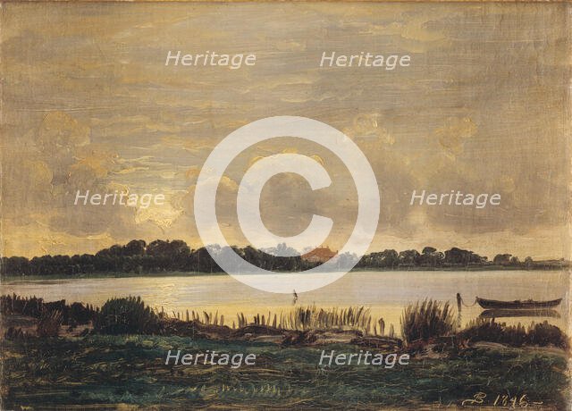 View Across Præsto Fiord towards the manor of Nyso, 1846. Creator: Peter Christian Thamsen Skovgaard.