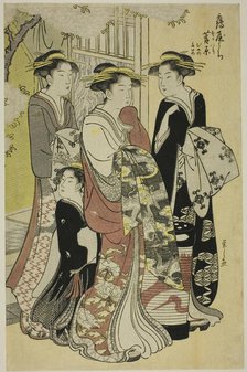 Sugawara of the Tsuruya with Attendants Mumeno and Takeno, c. 1787. Creator: Hosoda Eishi.