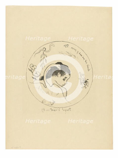 Projet d’assiette (Leda) (Design for a Plate [Leda]), frontispiece fro..., 1889, printed after 1911. Creator: Paul Gauguin.