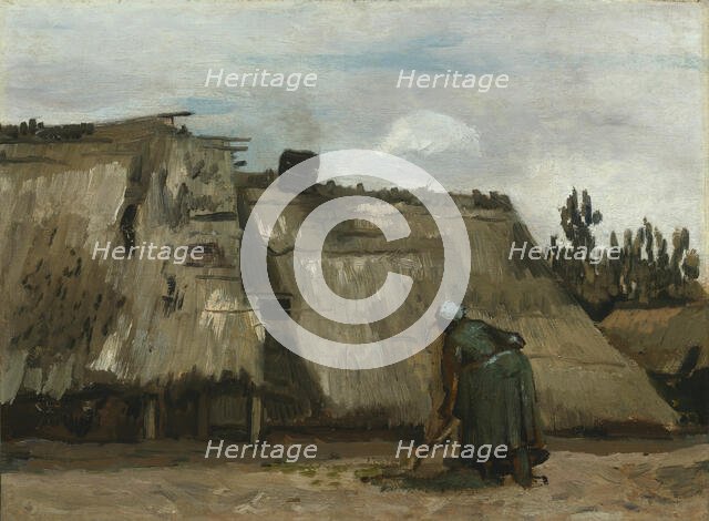 A Peasant Woman Digging in Front of Her Cottage, c. 1885. Creator: Vincent van Gogh.