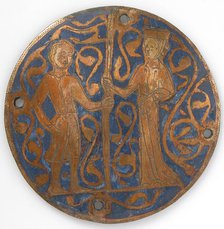 Medallion with man and woman holding standard, French, ca. 1240-60. Creator: Unknown.